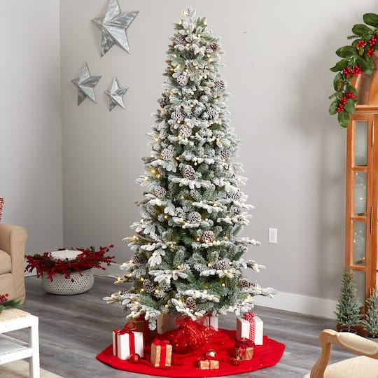 7.5ft. Pre-Lit Flocked Alaskan Artificial Christmas Tree, White LED Lights